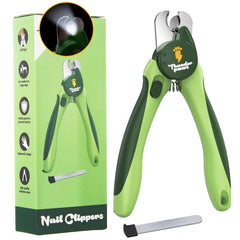 Thunderpaws nail clippers with green LED in action for safe trimming