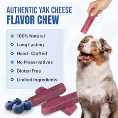 Tibetan Dog Chew yak cheese stick blueberry closeup shows crunchy texture.