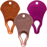 The Tick Key Original Pack Multi-Color on a keychain for quick tick removal on hikes.