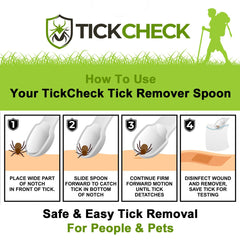 TickCheck lightweight tick remover spoon in hand for pet-safe tick removal.