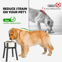 TIDANT elevated dog bowl stand front view demonstrates stability and non-slip feet for meals.