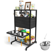 TIDANT elevated dog bowl stand with storage promotes tidy feeding.