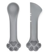 TidyNuts cat food spoon angled in grey for easy scooping of leftovers.