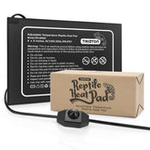 Tikaton Reptile Heat Pad under-tank setup demonstrates safe installation for steady terrarium warmth.