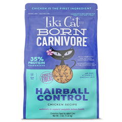 Tiki Cat Born Carnivore chicken-first-ingredient close-up highlights premium protein for lean muscles.