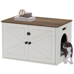 Timberer cat litter box enclosure front view shows discreet hidden litter space.