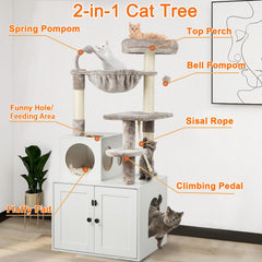 Timberer cat tree hammock and pompoms highlighting cozy resting spots for multi-cat households