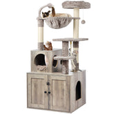 Timberer cat tree litter box enclosure front view showing private space