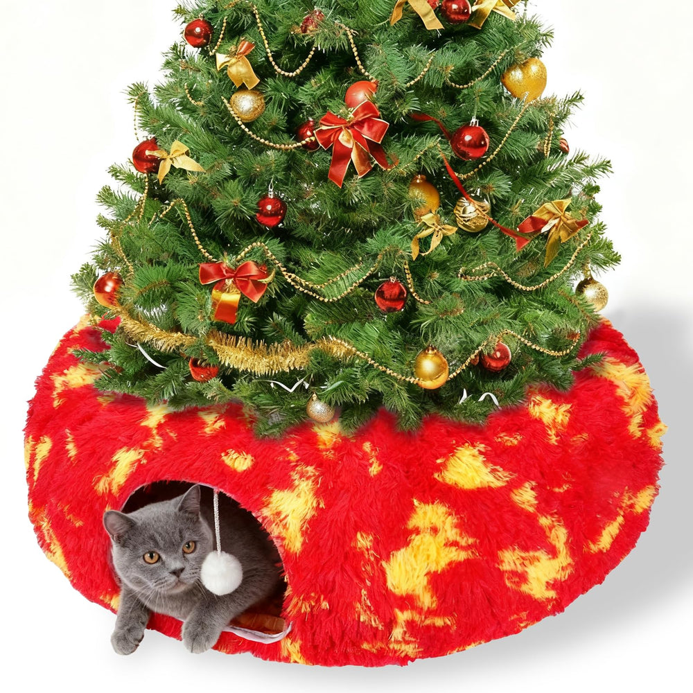 TIMIEEYA cat tunnel Christmas tree skirt angle showcases festive play space