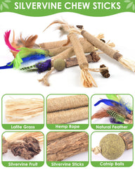 TINDTOP cat chews silvervine stick demonstrating dental cleaning action.