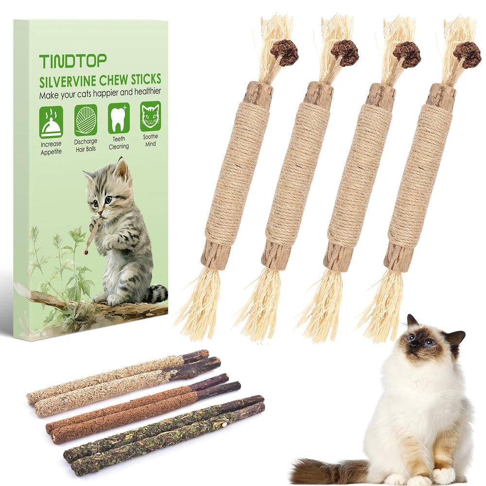 TINDTOP silvervine chew sticks pack image: natural cat chew sticks for dental care and stress relief.