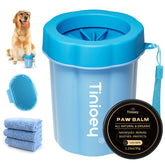 Tinioey dog paw cleaner cup enables easy muddy paw cleaning.