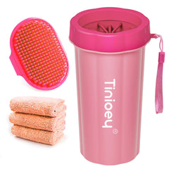 Tinioey dog paw cleaner large dogs packaging shows quick setup for muddy paws.