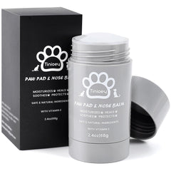 Tinioey paw balm stick packaging highlights natural ingredients for lick-safe paw care
