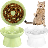 Tioncy raised ceramic slow feeder bowls 2pc set for calmer, spill-free meals.