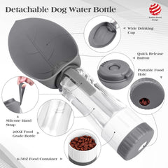 TIOVERY dog water bottle with leaf bowl ready for easy drinking on the go.