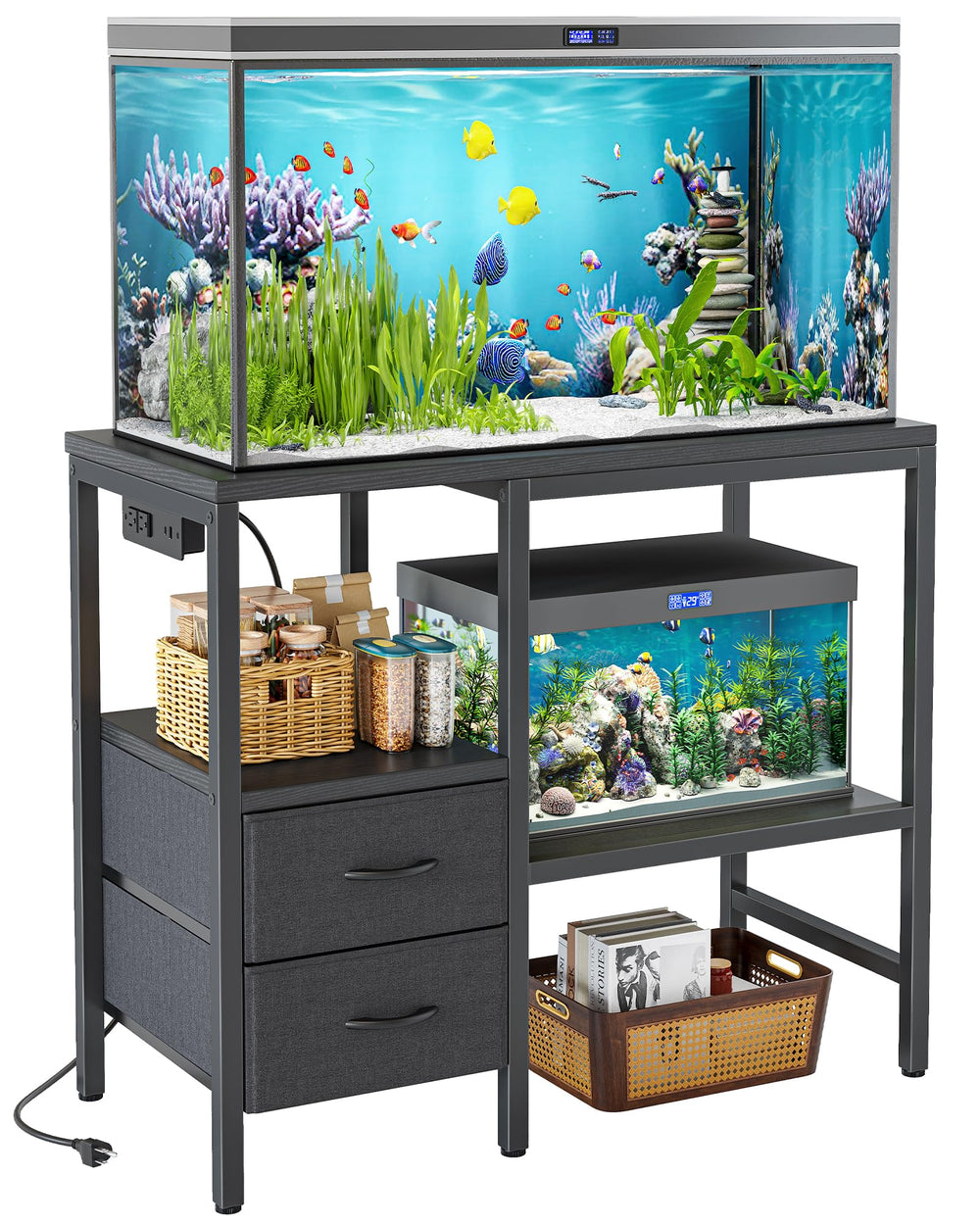 TIQLAB aquarium stand tabletop view shows a sturdy surface for tank display and tidy setup.