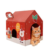 Tisoloow Christmas Cat House red exterior provides a cozy indoor hideaway.