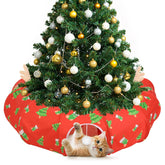 Tivray cat tunnel bed under Christmas tree angle view offers cozy play and nap space.