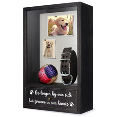 TJ.MOREE dog memorial shadow box front view shows sturdy wood frame for keepsakes