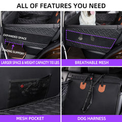 TKYZ dog car seat hammock setup shows family-friendly vehicle arrangement.