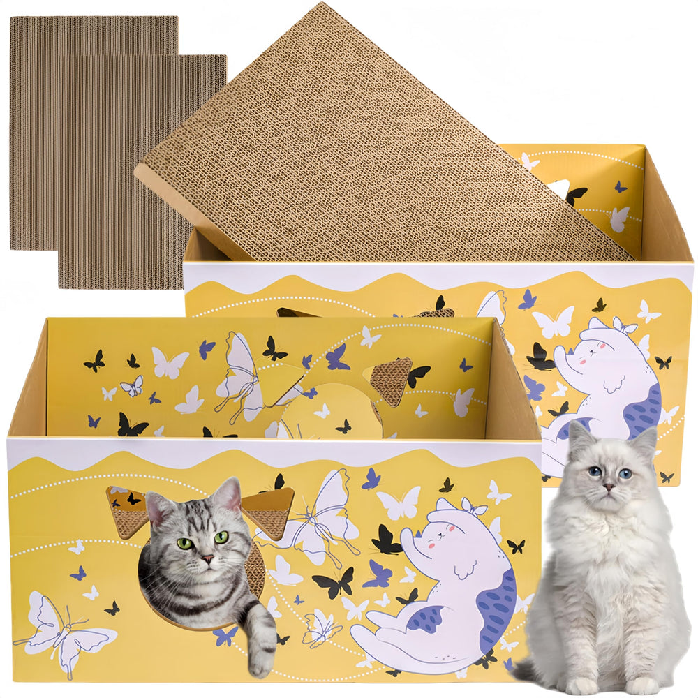Tlence 2-pack cardboard cat scratcher boxes full view promotes multi-cat lounging and scratching.