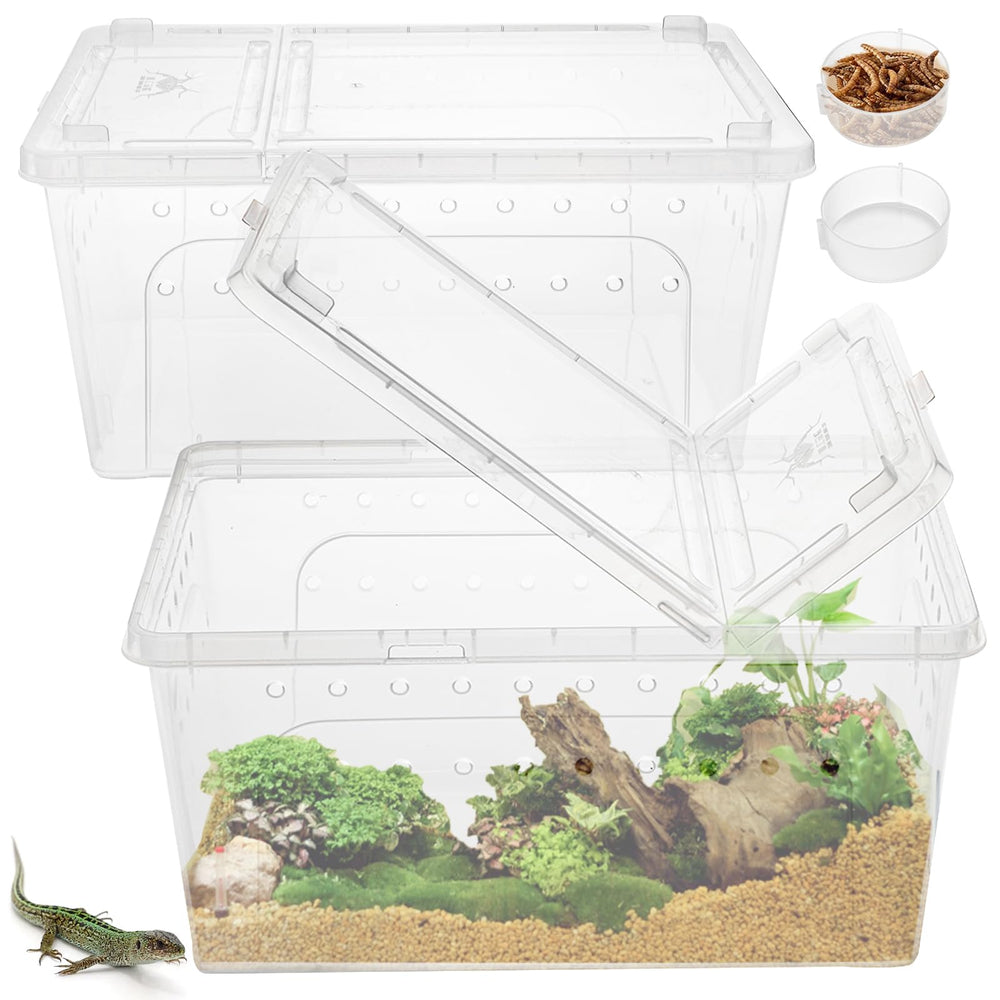Tlence 2-pack reptile feeding box top view with clear observation window for pets daily care