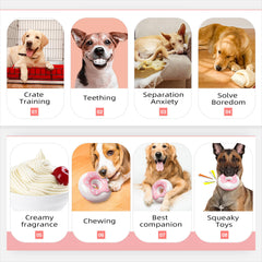 TLKNG donut dog toy squeak close-up, engaging squeaky play for dogs.