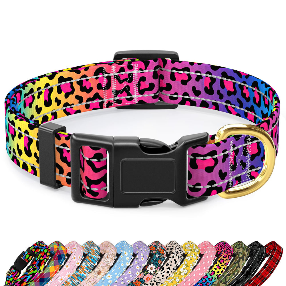 TMOODEL reflective dog collar with leopard pattern enhances nighttime safety and style.