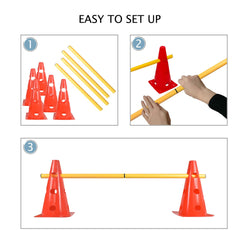 TNZMART hurdle cones with hole system enable jump-height adjustment for progressive training