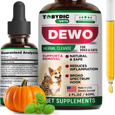 TOBYDIC herbal cleanse bottle pour highlights easy daily dosing for pets.