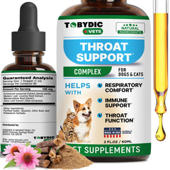 TOBYDIC kennel cough drops bottle—soothes throat and supports calm breathing for pets.
