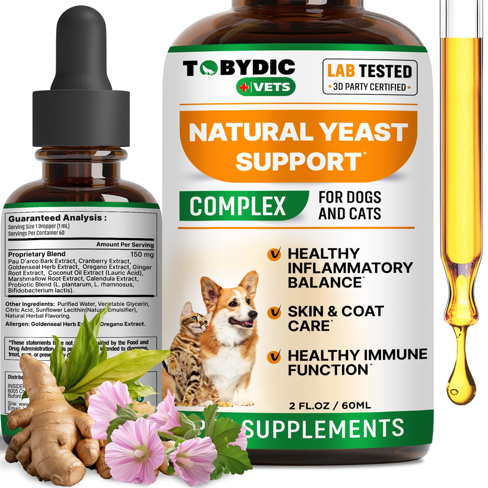 TOBYDIC natural yeast relief bottle drops soothe dogs ears with a gentle herbal blend.