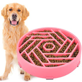 TOBYTO comedero lento para perros grandes en rosa con diseño laberinto que promueve comer despacio.