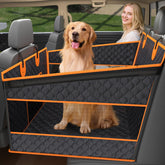 Toffos dog car seat front view shows sturdy backseat extender for added pet space