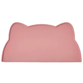 TOKAYIFE cat food mat in coral pink on the floor keeps bowls steady and spills contained.