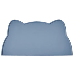 TOKAYIFE cat food mat front view showing stone blue silicone tray with spill containment