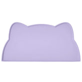 TOKAYIFE cat food mat on floor in periwinkle blue showing mess containment