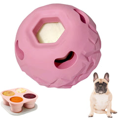 Tokwidget interactive dog chew toy ball with pink diamond pattern promotes slow feeding and enrichment.