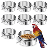 ToLanbbt 8-piece stainless steel bowls with clamps for stable feeding in cages.