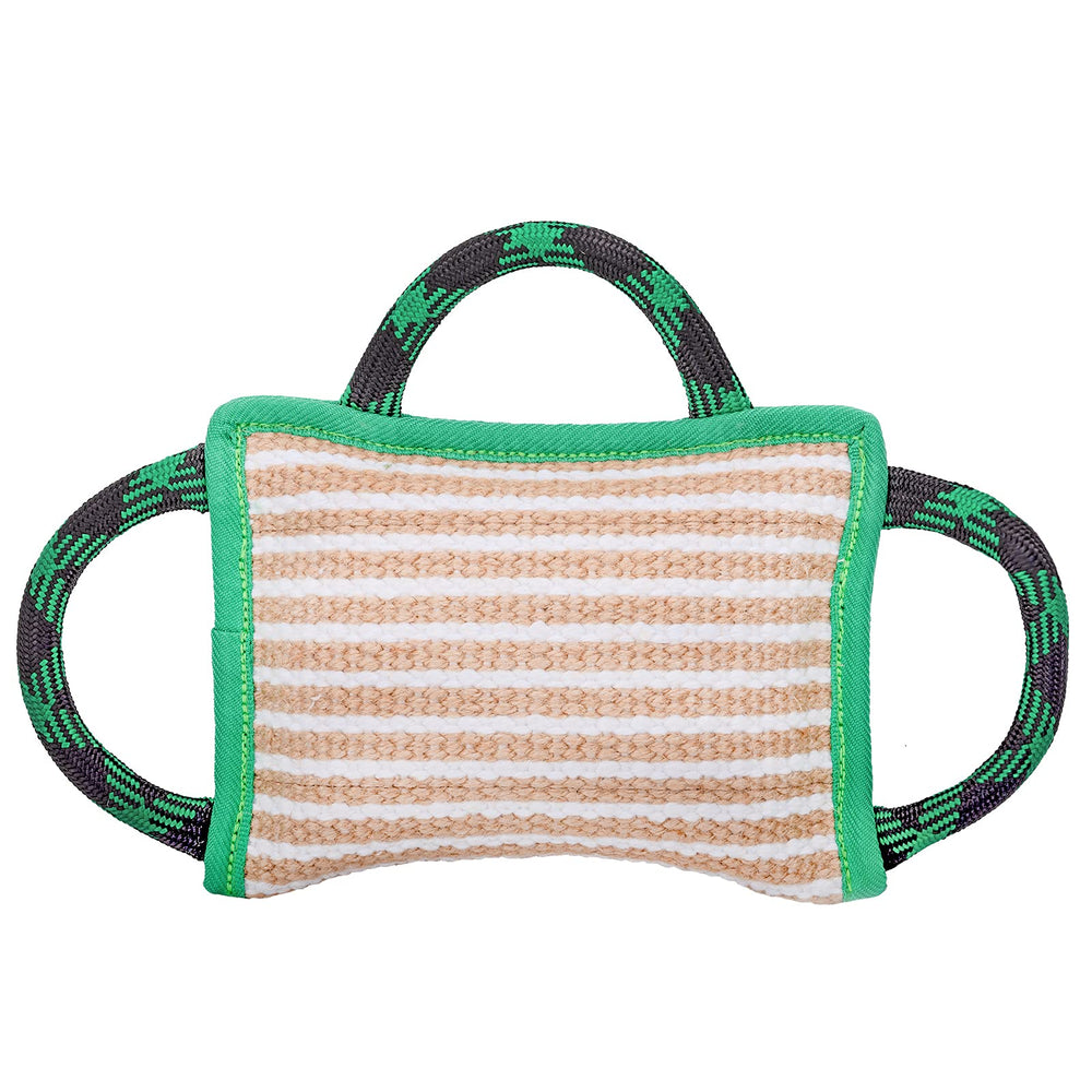 ToLanbbt tug of war pillow in green with durable jute texture for training.
