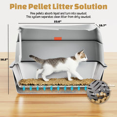 Tom & Sora Creations stainless-steel sifting litter box side profile highlighting durability and cleaning ease