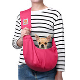 TOMKAS dog sling carrier rose red full view shows compact, cozy transport for small dogs.