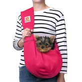 TOMKAS Dog Sling Carrier rose red front view for comfortable small-dog transport