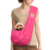 Tomkas Small Dog Sling Carrier front view in rosered, comfortable daily use.