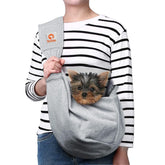 Tomkas small dog sling carrier grey front view for hands-free walks and close pet companionship