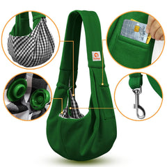 Tomkas small dog sling emerald green large opening makes easy pet insertion.