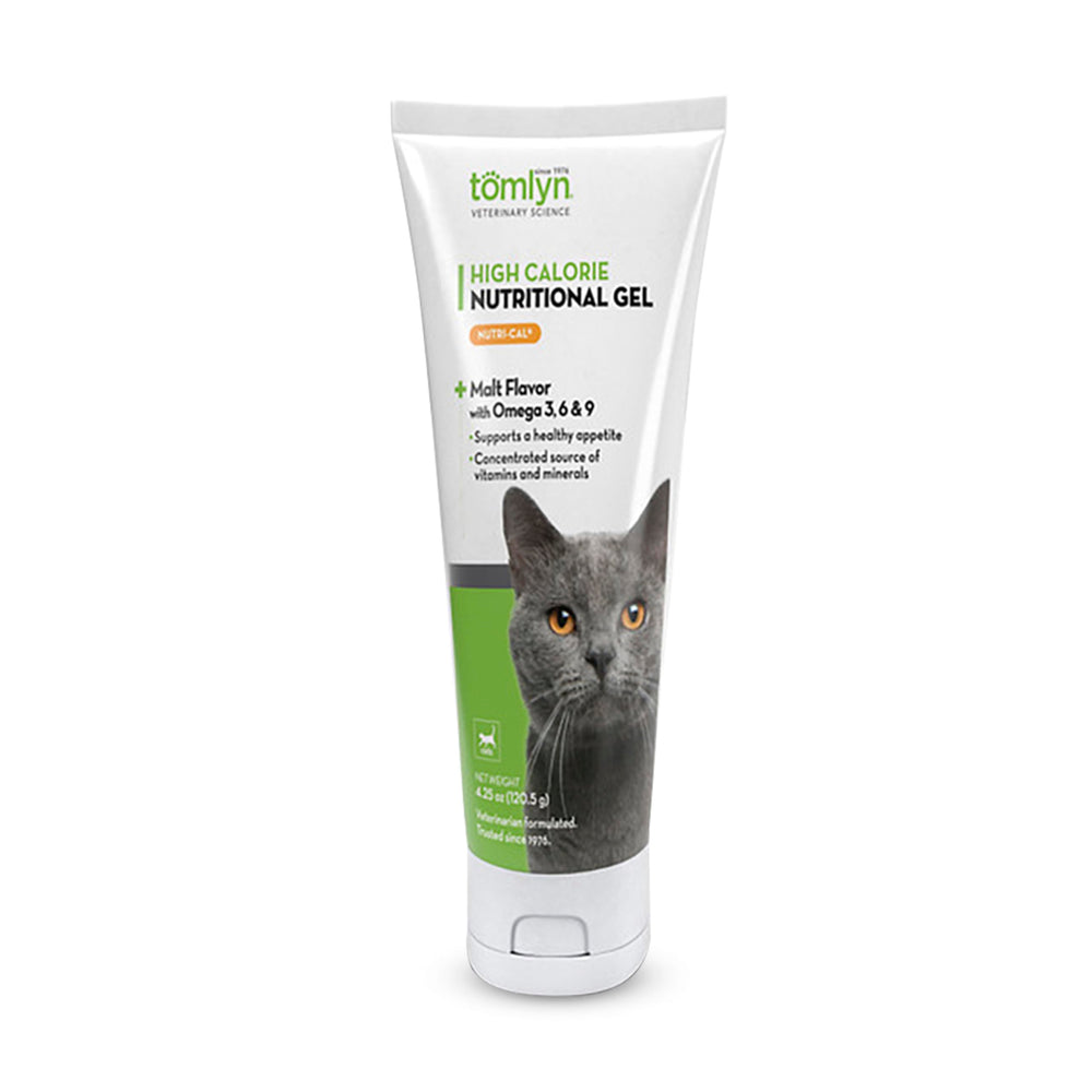 Tomlyn Nutri-Cal cat jar close-up showing energy-supporting high-calorie gel.