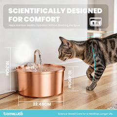 Tomxcute Copper Cat Water Fountain side view highlights robust construction and large capacity