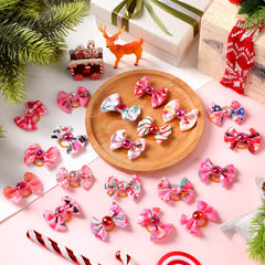 Tondiamo pink Christmas dog bows elastic bands provide easy, secure pet styling